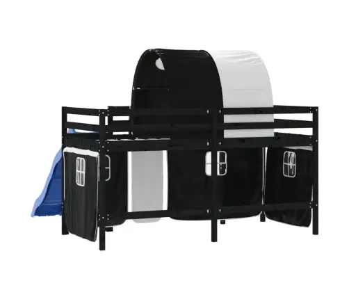 Aukšta Vaikiška Lova Su Tuneliu, Balta/Juoda, 80X200cm Pušis