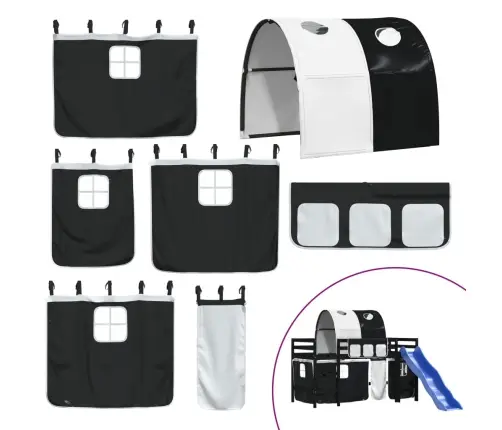 Aukšta Vaikiška Lova Su Tuneliu, Balta/Juoda, 80X200cm Pušis