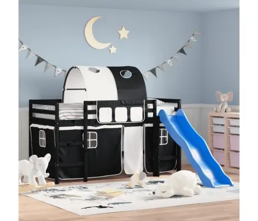 Aukšta Vaikiška Lova Su Tuneliu, Balta/Juoda, 80X200cm Pušis