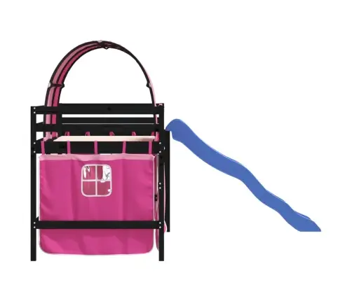 Bērnu Augstā Gulta Ar Tuneli, Rozā, 80X200 Cm, Priedes Koks Vidaxl