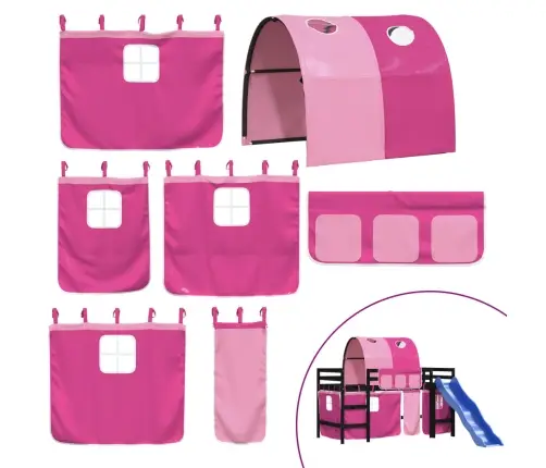 Bērnu Augstā Gulta Ar Tuneli, Rozā, 80X200 Cm, Priedes Koks Vidaxl