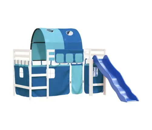 Laste Kõrge Voodi Tunneliga, Sinine, 90X190 cm Männipuit