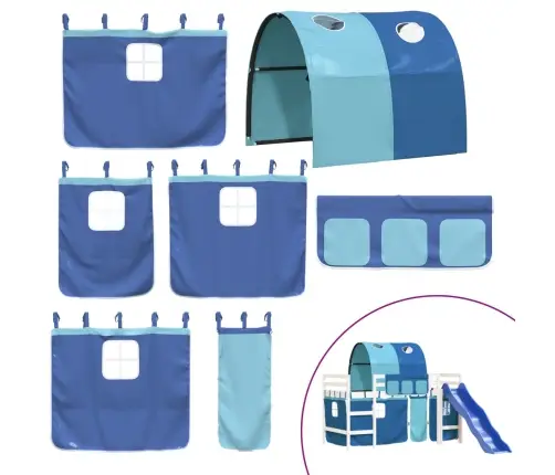 Laste Kõrge Voodi Tunneliga, Sinine, 90X190 cm Männipuit