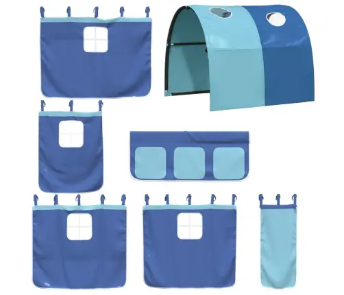 Laste Kõrge Voodi Tunneliga, Sinine, 90X190 cm Männipuit