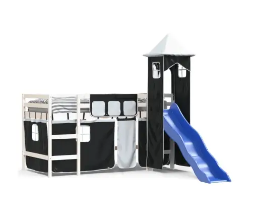 Aukšta Vaikiška Lova Su Bokštu, Balta/Juoda, 80X200cm Pušis