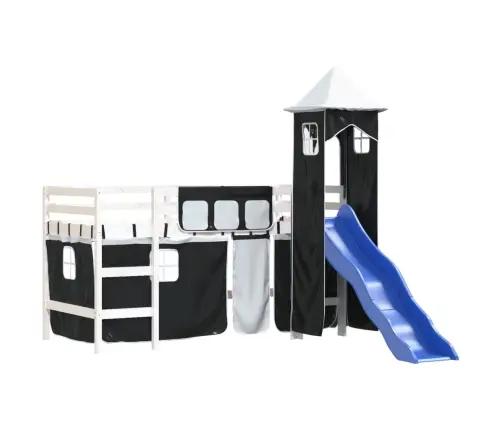 Aukšta Vaikiška Lova Su Bokštu, Balta/Juoda, 80X200cm Pušis