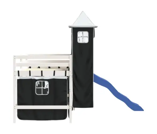 Aukšta Vaikiška Lova Su Bokštu, Balta/Juoda, 80X200cm Pušis