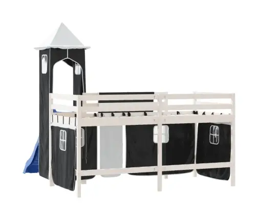 Aukšta Vaikiška Lova Su Bokštu, Balta/Juoda, 80X200cm Pušis