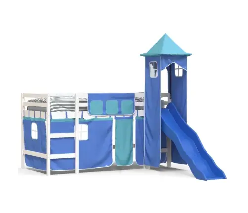 Laste Kõrge Voodi Torniga, Sinine, 80 X 200 cm Männipuit