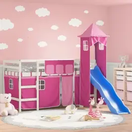 Bērnu Augstā Gulta Ar Torni, Rozā, 80X200 Cm, Priedes Masīvkoks Vidaxl