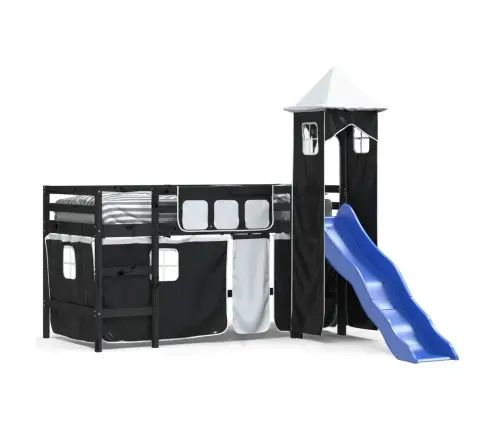 Bērnu Augstā Gulta Ar Torni, Melni Balta, 80X200 Cm, Priede Vidaxl