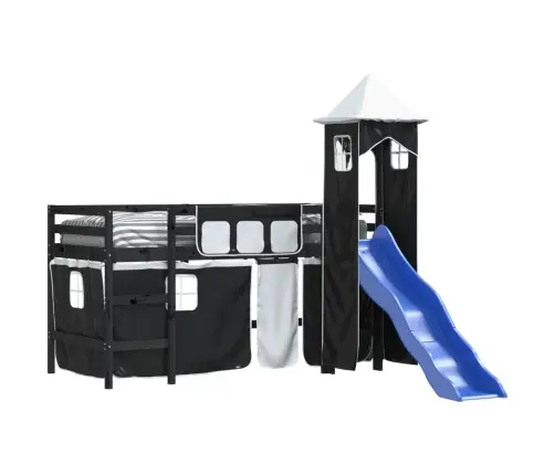 Bērnu Augstā Gulta Ar Torni, Melni Balta, 80X200 Cm, Priede Vidaxl