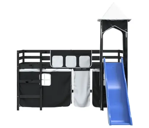 Bērnu Augstā Gulta Ar Torni, Melni Balta, 80X200 Cm, Priede Vidaxl