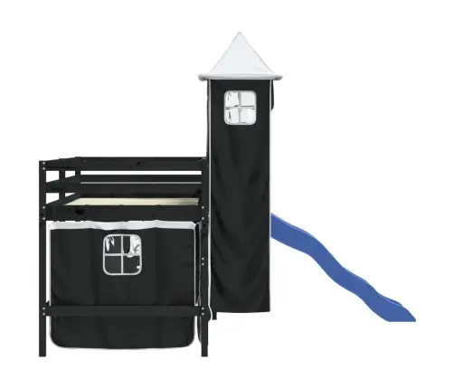 Bērnu Augstā Gulta Ar Torni, Melni Balta, 80X200 Cm, Priede Vidaxl