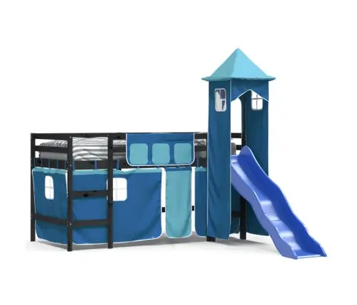 Bērnu Augstā Gulta Ar Torni, Zila, 80X200 Cm, Priedes Koks Vidaxl