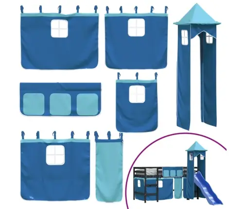 Bērnu Augstā Gulta Ar Torni, Zila, 80X200 Cm, Priedes Koks Vidaxl