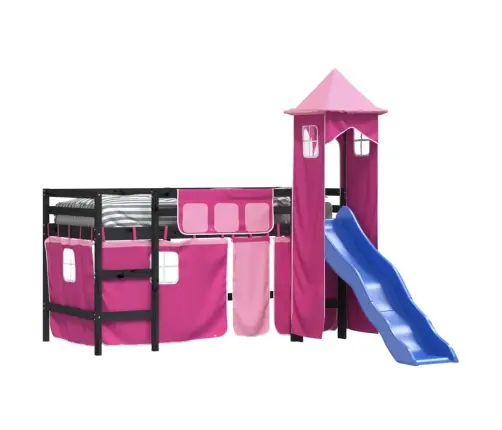 Bērnu Augstā Gulta Ar Torni, Rozā, 80X200 Cm, Priedes Masīvkoks Vidaxl