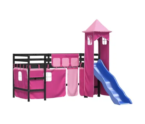 Bērnu Augstā Gulta Ar Torni, Rozā, 80X200 Cm, Priedes Masīvkoks Vidaxl