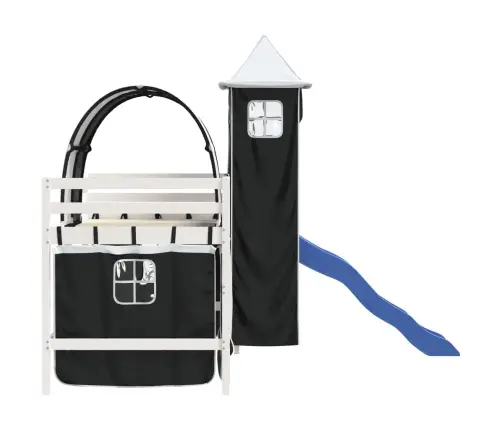 Laste Kõrge Voodi Torniga, Valge/Must, 80 X 200 cm Männipuit