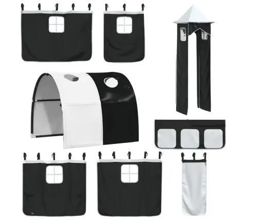 Laste Kõrge Voodi Torniga, Valge/Must, 80 X 200 cm Männipuit