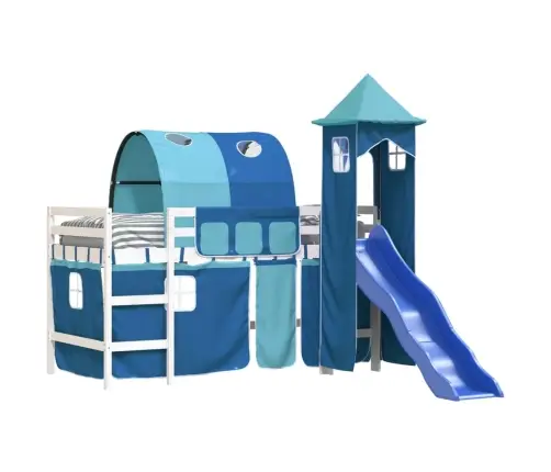Bērnu Augstā Gulta Ar Torni, Zila, 80X200 Cm, Priedes Koks Vidaxl