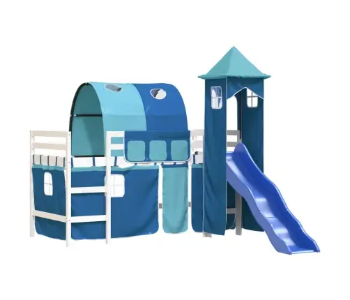 Bērnu Augstā Gulta Ar Torni, Zila, 80X200 Cm, Priedes Koks Vidaxl