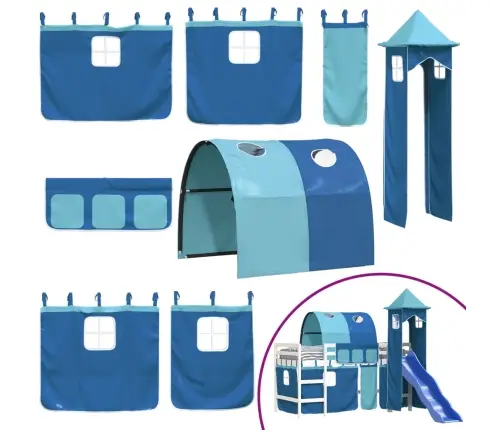 Bērnu Augstā Gulta Ar Torni, Zila, 80X200 Cm, Priedes Koks Vidaxl