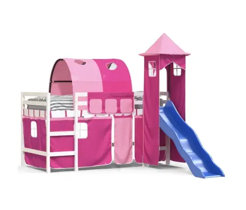 Laste Kõrge Voodi Torniga, Roosa, 80 X 200 cm Männipuit