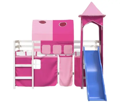 Laste Kõrge Voodi Torniga, Roosa, 80 X 200 cm Männipuit