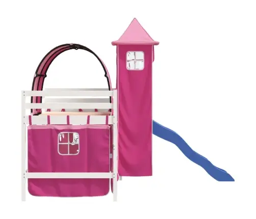 Laste Kõrge Voodi Torniga, Roosa, 80 X 200 cm Männipuit
