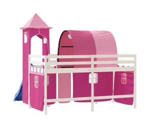 Laste Kõrge Voodi Torniga, Roosa, 80 X 200 cm Männipuit