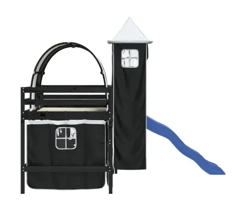 Bērnu Augstā Gulta Ar Torni, Melni Balta, 80X200 Cm, Priede Vidaxl