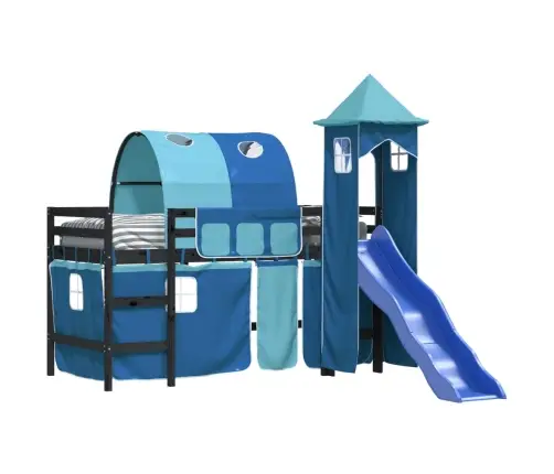 Bērnu Augstā Gulta Ar Torni, Zila, 80X200 Cm, Priedes Koks Vidaxl