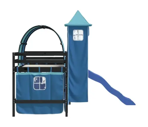 Bērnu Augstā Gulta Ar Torni, Zila, 80X200 Cm, Priedes Koks Vidaxl