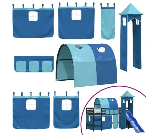 Bērnu Augstā Gulta Ar Torni, Zila, 80X200 Cm, Priedes Koks Vidaxl