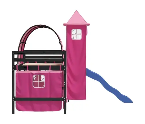 Laste Kõrge Voodi Torniga, Roosa, 80 X 200 cm Männipuit