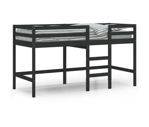 Bērnu Gulta Ar Trepēm, Melna, 80X200 Cm, Priedes Masīvkoks Vidaxl