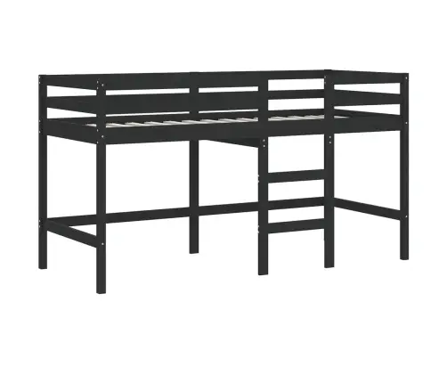 Bērnu Gulta Ar Trepēm, Melna, 80X200 Cm, Priedes Masīvkoks Vidaxl