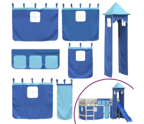 Aizkari Augstajai Gultai Ar Torni, Zili, Poliesters Vidaxl