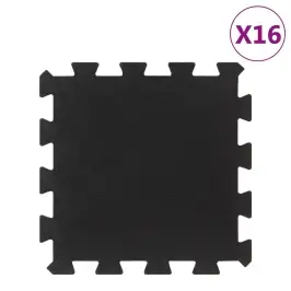 Paklājflīzes, 16 Gab., Melnas, 16 Mm, 30X30 Cm, Gumija Vidaxl