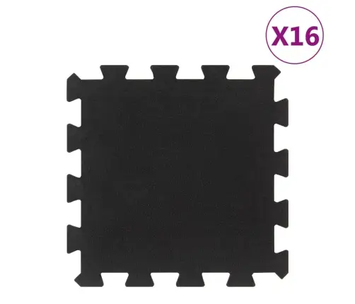 Paklājflīzes, 16 Gab., Melnas, 16 Mm, 30X30 Cm, Gumija Vidaxl