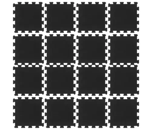 Paklājflīzes, 16 Gab., Melnas, 16 Mm, 30X30 Cm, Gumija Vidaxl