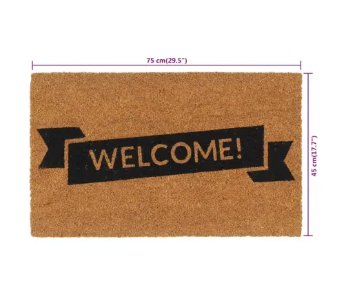 Durvju Paklājs, Dabīga Krāsa, 45X75 Cm, Pūkaina Kokosa Šķiedra Vidaxl