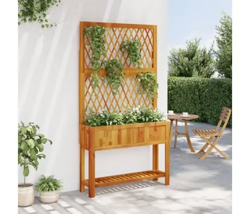 Dārza Puķu Kaste Ar Špaleru Un Plaukts 100X32X185 Cm Akācija Vidaxl