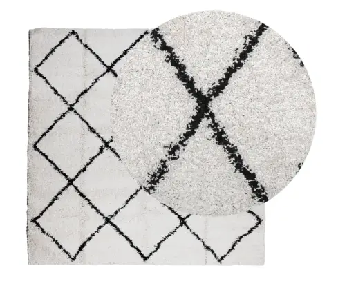 Paklājs Pamplona, 120X120Cm, Shaggy, Moderns Krēmkrāsu Un Melns Vidaxl