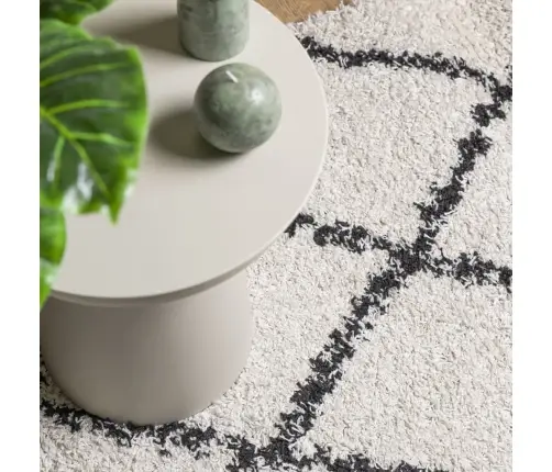 Paklājs Pamplona, 120X120Cm, Shaggy, Moderns Krēmkrāsu Un Melns Vidaxl