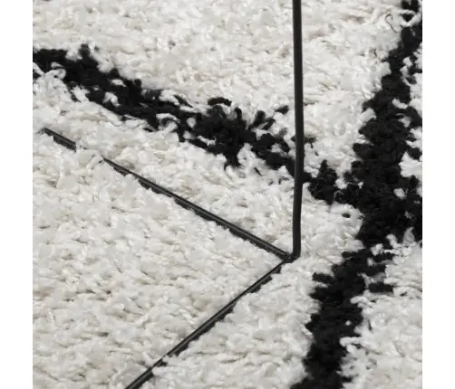 Paklājs Pamplona, 120X120Cm, Shaggy, Moderns Krēmkrāsu Un Melns Vidaxl