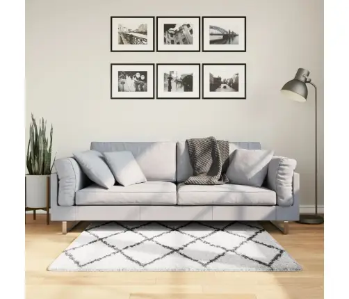 Paklājs Pamplona, 120X120Cm, Shaggy, Moderns Krēmkrāsu Un Melns Vidaxl