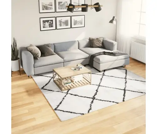 Paklājs Pamplona, 240X240Cm, Shaggy, Moderns Krēmkrāsu Un Melns Vidaxl