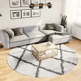 Paklājs Pamplona, Ø 240 Cm, Shaggy, Moderns, Krēmkrāsu Un Melns Vidaxl